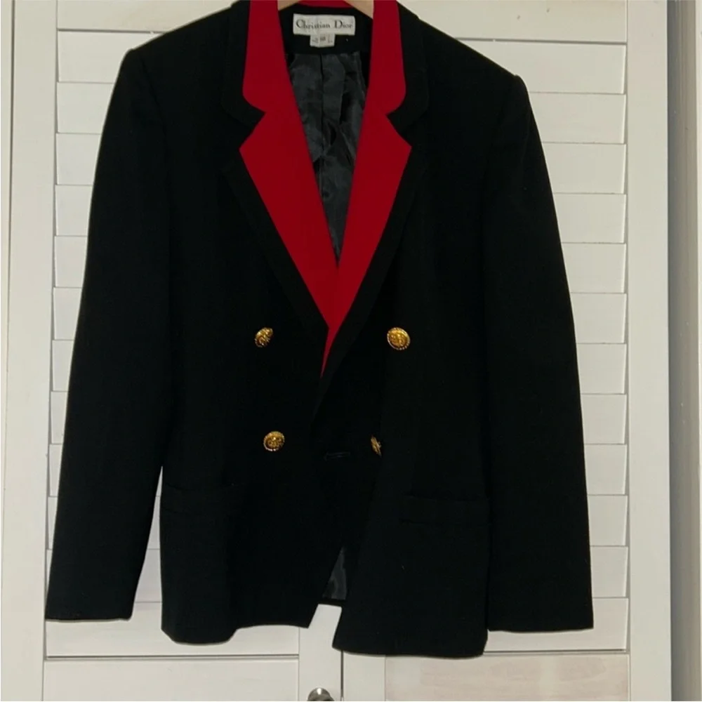 Authentic Christian Dior Black Blazer with Red Lapel 10